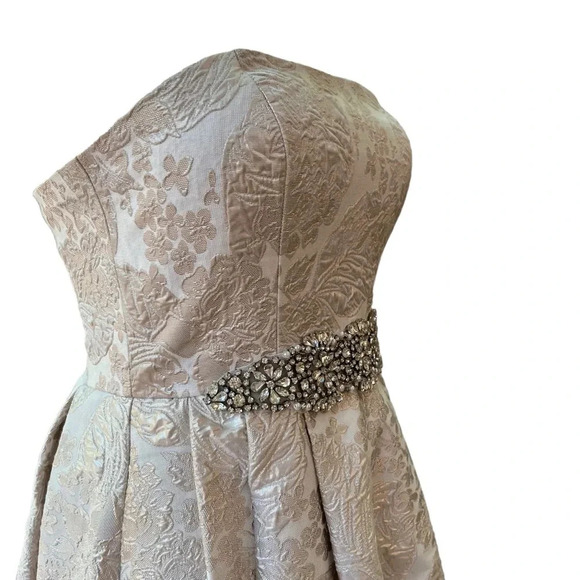 Cache Cream Brocade High-Low Ballgown with Beaded Embellishments Size 0 - Picture 7 of 16